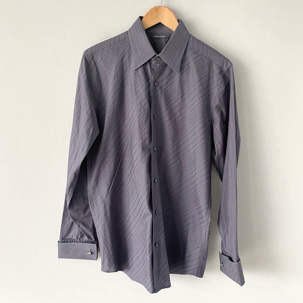 Pure Stuff 100% Cotton Lined Blue Button Down Cuff Links Shirt Men's